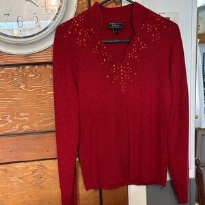 dressbarn Red Sweater with Sparkle Accents